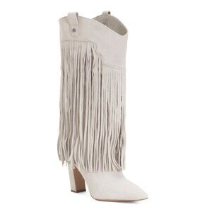 VINCE CAMUTO Bone Suede Shela Tall Fringe Wide Calf Boots